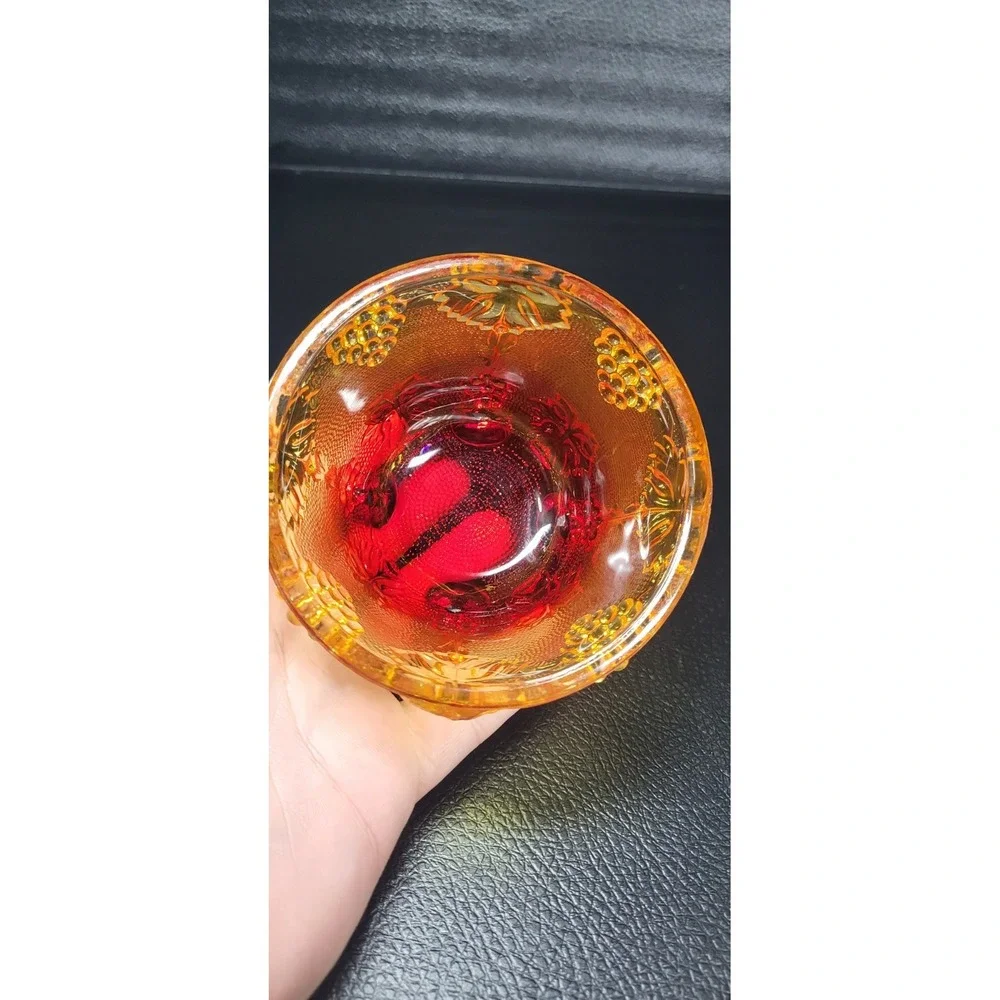 Vintage Jeannette Glass Amberina Glass Footed Candy Bowl Dish W Lid Grape